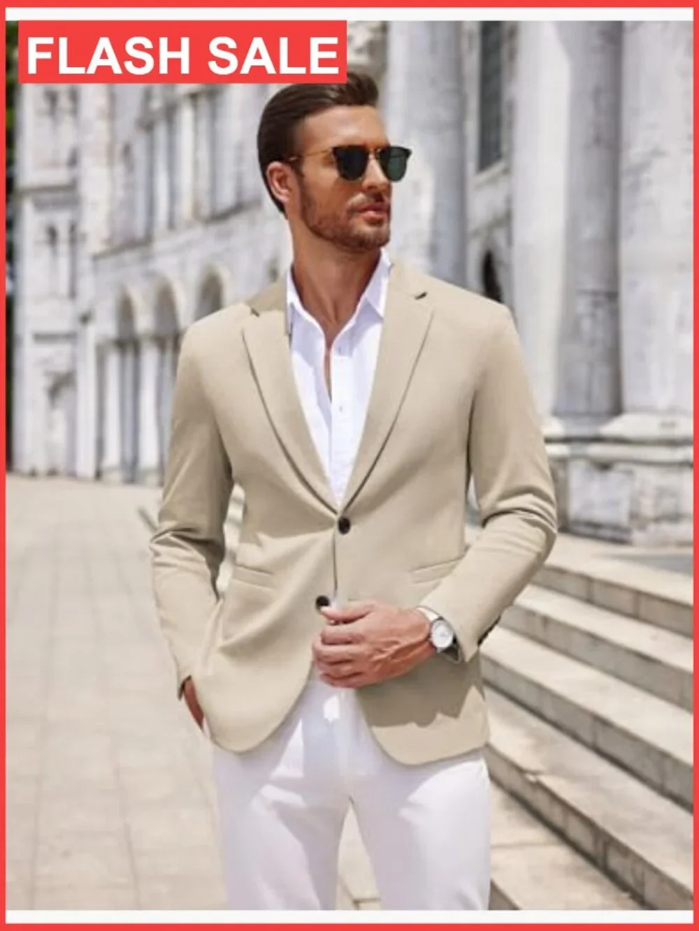 Men's Casual Knit Sport Coat Blazer Slim Fit Two Button Notched Lapel